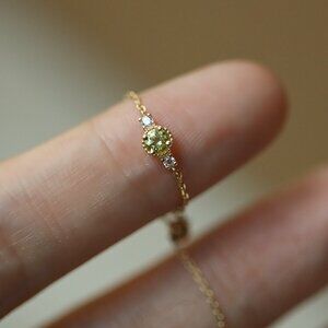 S925 Silver Plated 14K Gold Olive Zirconia Chain Adjustable Soft Ring